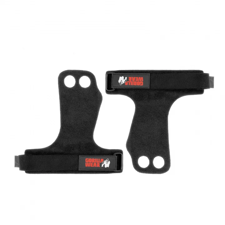Gorilla Wear 2-Hole Leather Lifting Grips, svart, produktbild