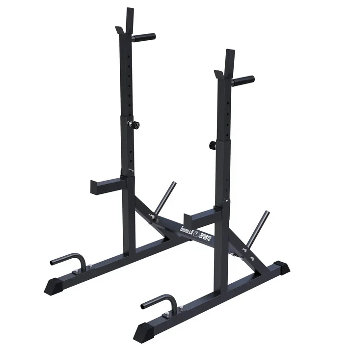 Svart Gorilla Sports Squat Rack Advanced med justerbar tvärbalk och stånghållare
