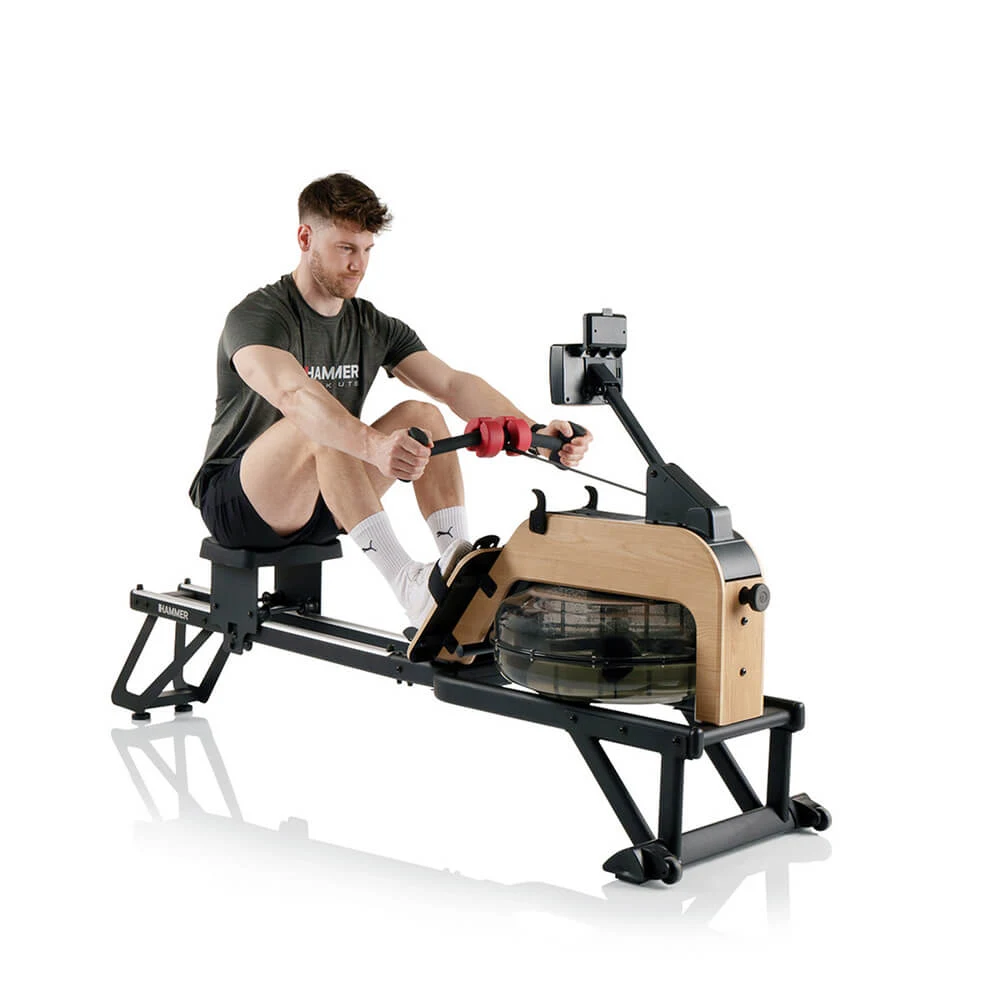 NorsK RowFlow 5.0 vattenroddmaskin med träfärgad kåpa och svart skena