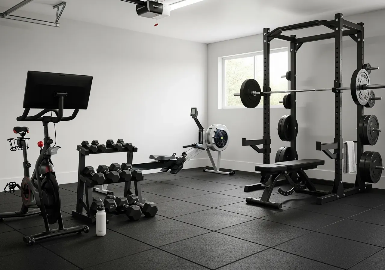 Hantelställ med hyllor för hemmagym