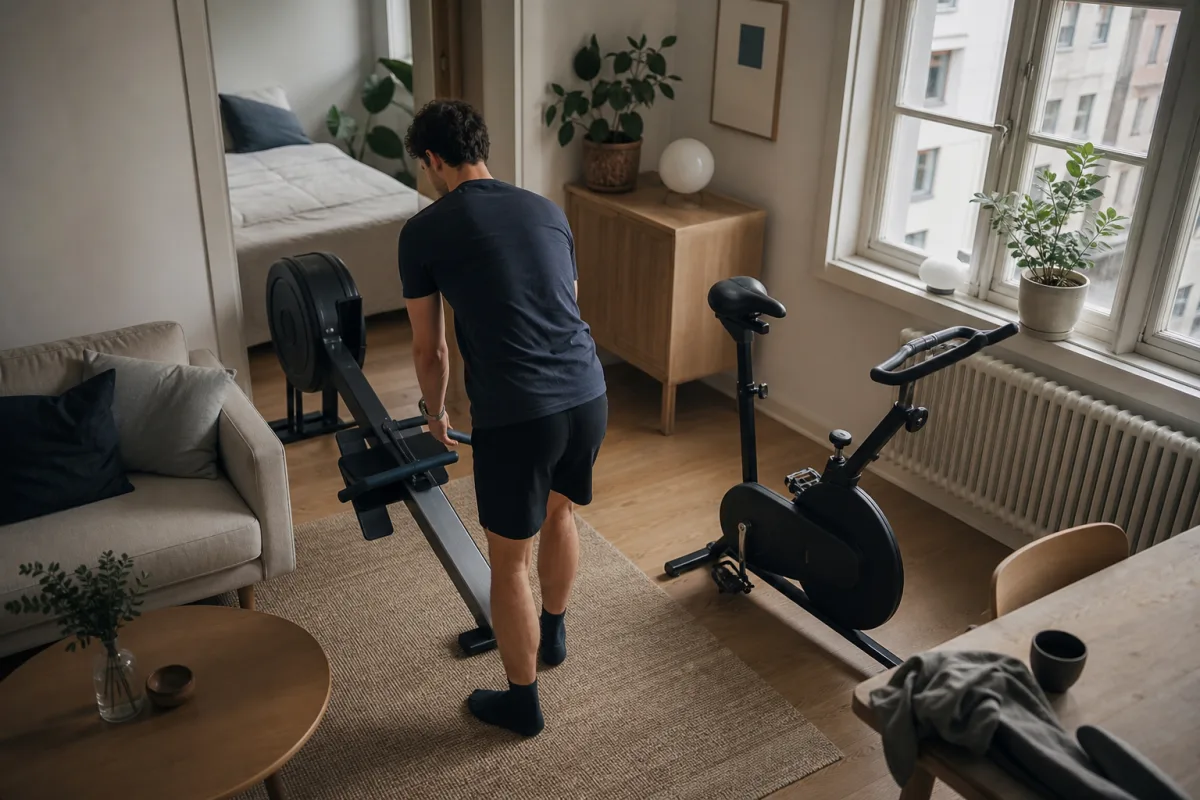 Roddmaskin eller motionscykel i lägenhet – vad tar minst plats?