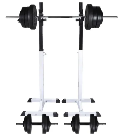 vidaXL Squat-ställ med skivstång och hantlar 60,5 kg