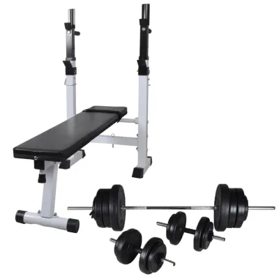 vidaXL Träningsbänk set med viktställning skivstång och hantlar 60,5kg