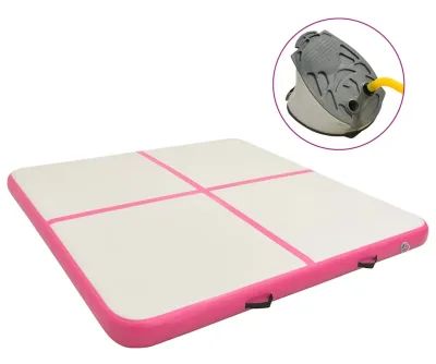 vidaXL Uppblåsbar gymnastikmatta med pump 200x200x20 cm PVC rosa