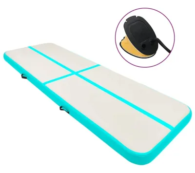 vidaXL Uppblåsbar gymnastikmatta med pump 300x100x15 cm PVC grön