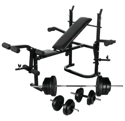 vidaXL Viktbänk set med viktställning skivstång och hantlar 60,5kg